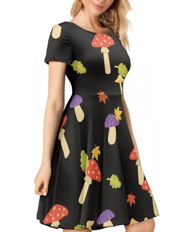 A Line Wedding Guest Dresses for Women with Sleeves Party Elegant Casual Dresses Cute Mushroom Print $10.08 Dresses