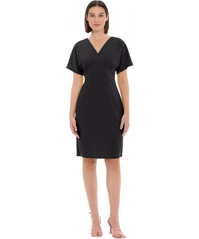 Women's Short Sleeve V-Neck Empire Waist Knee Length Dress Workwear Office Desk to Dinner Guest of Black $11.66 Dresses