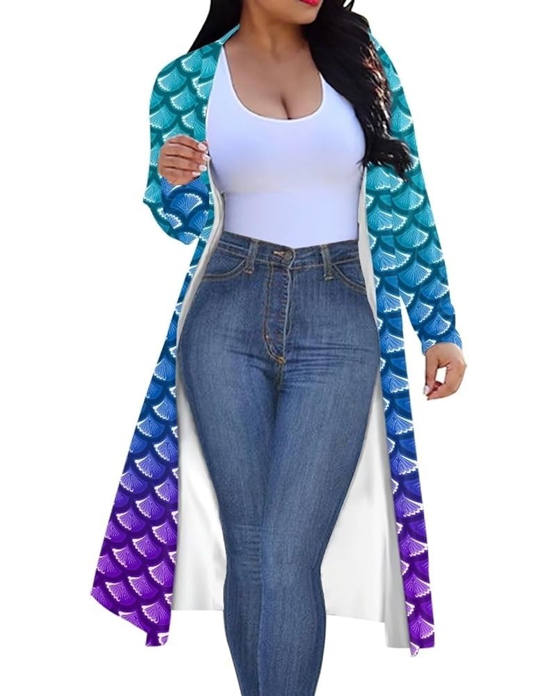 Women Plus Size Long Sleeve Cardigan, All-Season Polyester Cloak, Ladies Loose Casual Resort Wear Blouse Blue Mermaid Scale $...