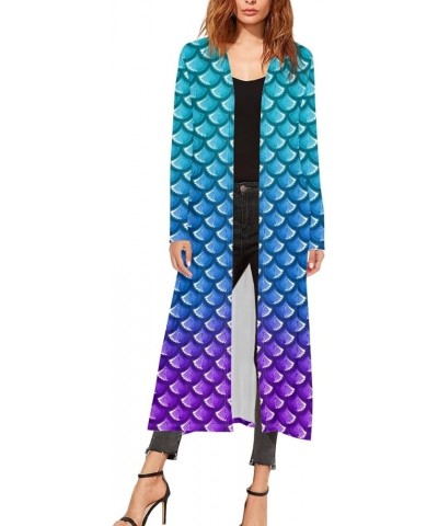 Women Plus Size Long Sleeve Cardigan, All-Season Polyester Cloak, Ladies Loose Casual Resort Wear Blouse Blue Mermaid Scale $...