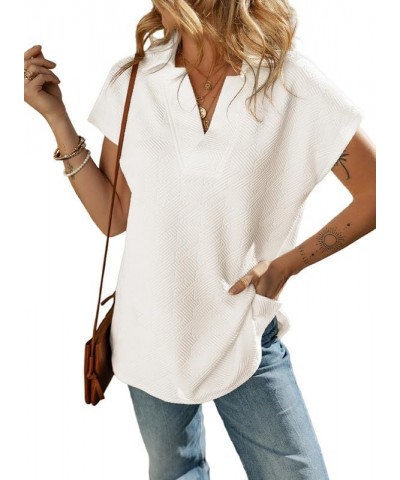 Women's Polo Shirts Casual Collared Short Sleeve Shirt Loose V Neck Tunic Tops B White $11.48 Shirts