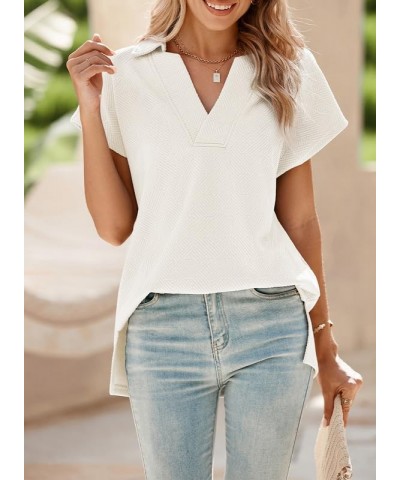 Women's Polo Shirts Casual Collared Short Sleeve Shirt Loose V Neck Tunic Tops B White $11.48 Shirts