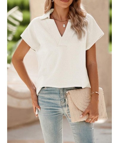 Women's Polo Shirts Casual Collared Short Sleeve Shirt Loose V Neck Tunic Tops B White $11.48 Shirts