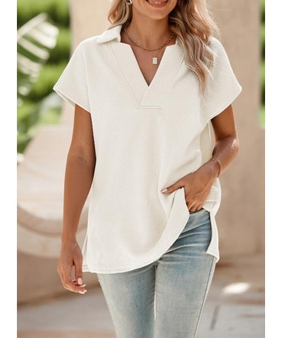 Women's Polo Shirts Casual Collared Short Sleeve Shirt Loose V Neck Tunic Tops B White $11.48 Shirts