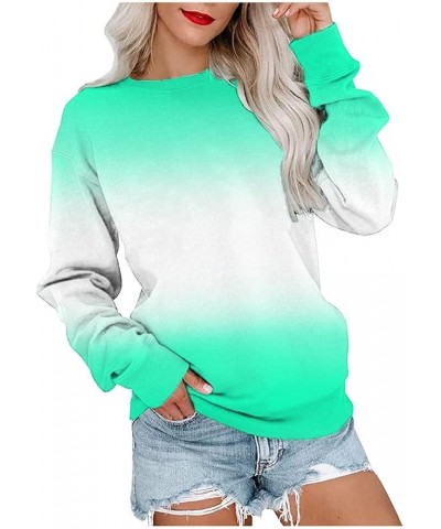 Fall Long Sleeve Sweatshirt Women's Solid/Fade Color Loose Tops Crewneck Pullover Hoodies Sporty Trendy Sweatshirts E-green $...