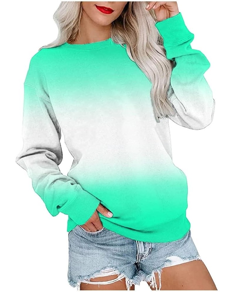 Fall Long Sleeve Sweatshirt Women's Solid/Fade Color Loose Tops Crewneck Pullover Hoodies Sporty Trendy Sweatshirts E-green $...