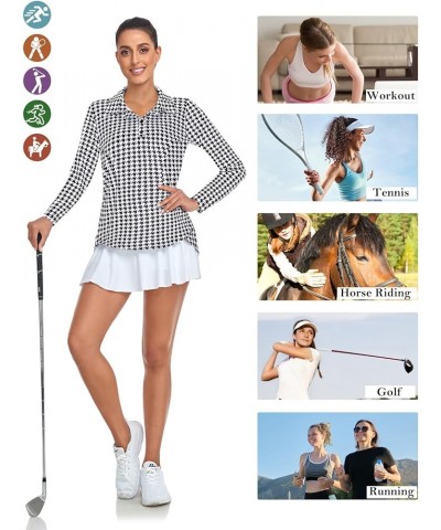 Women's Golf Shirt UPF 50+ Long Sleeve Quarter Zip Pullover Athletic Hiking Workout Tops Button-black Plaid $19.13 Activewear