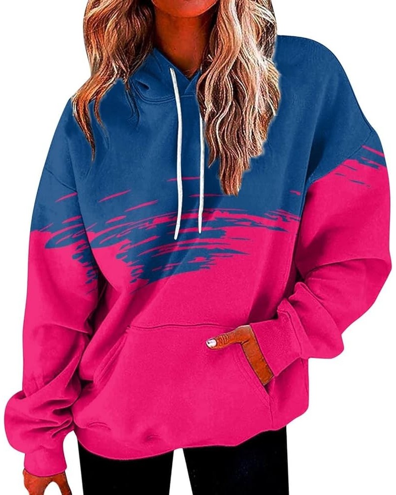 Hoodies for Women Trendy Loose Sweatshirts Long Sleeve Gradient Patchwork Hooded Pullover Fall Clothes With Pocket D Hot Pink...