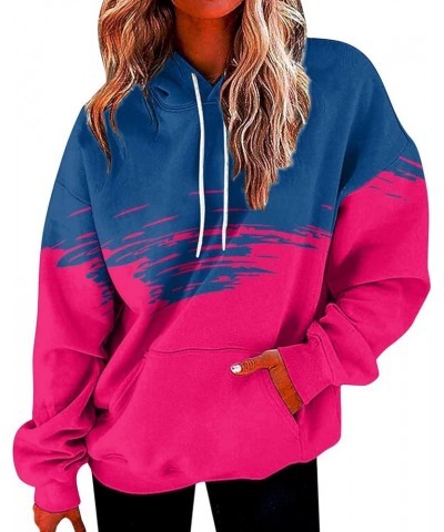 Hoodies for Women Trendy Loose Sweatshirts Long Sleeve Gradient Patchwork Hooded Pullover Fall Clothes With Pocket D Hot Pink...