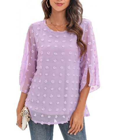 Womens Half Sleeve Layered Flowy Chiffon Blouses Round Neck Shirts Tops B02-purple $9.50 Blouses