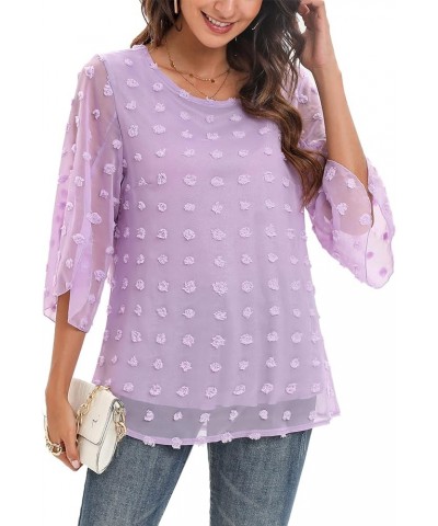 Womens Half Sleeve Layered Flowy Chiffon Blouses Round Neck Shirts Tops B02-purple $9.50 Blouses