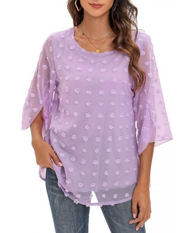 Womens Half Sleeve Layered Flowy Chiffon Blouses Round Neck Shirts Tops B02-purple $9.50 Blouses