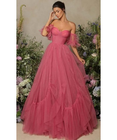 Off Shoulder Tulle Ball Gown Long Puffy Short Sleeve Prom Dresses Sweetheart Ball Gown Formal Dress for Women Black $45.45 Ot...