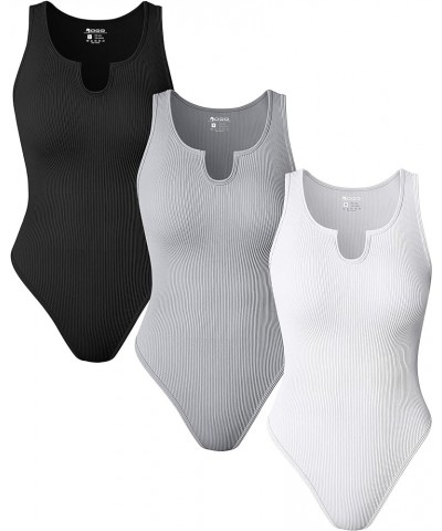 Women's 3 Piece Bodysuits Sexy Ribbed One Piece Sleeveless Tank Tops Bodysuits Black,grey,white $19.88 Lingerie