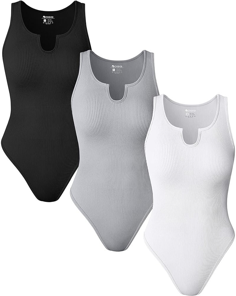 Women's 3 Piece Bodysuits Sexy Ribbed One Piece Sleeveless Tank Tops Bodysuits Black,grey,white $19.88 Lingerie