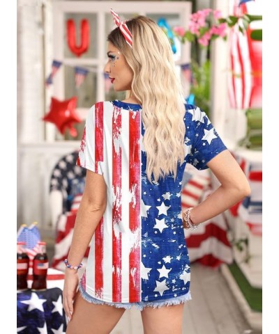 Women's 4th of July American Flag Short Sleeve Tie Front Shirt Usa Flag B9 $14.99 T-Shirts