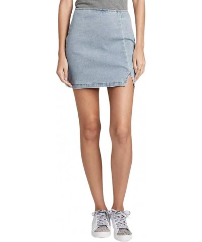 Women's Notch Front Seamed Jean Mini Skirt - Light Wash $8.82 Skirts