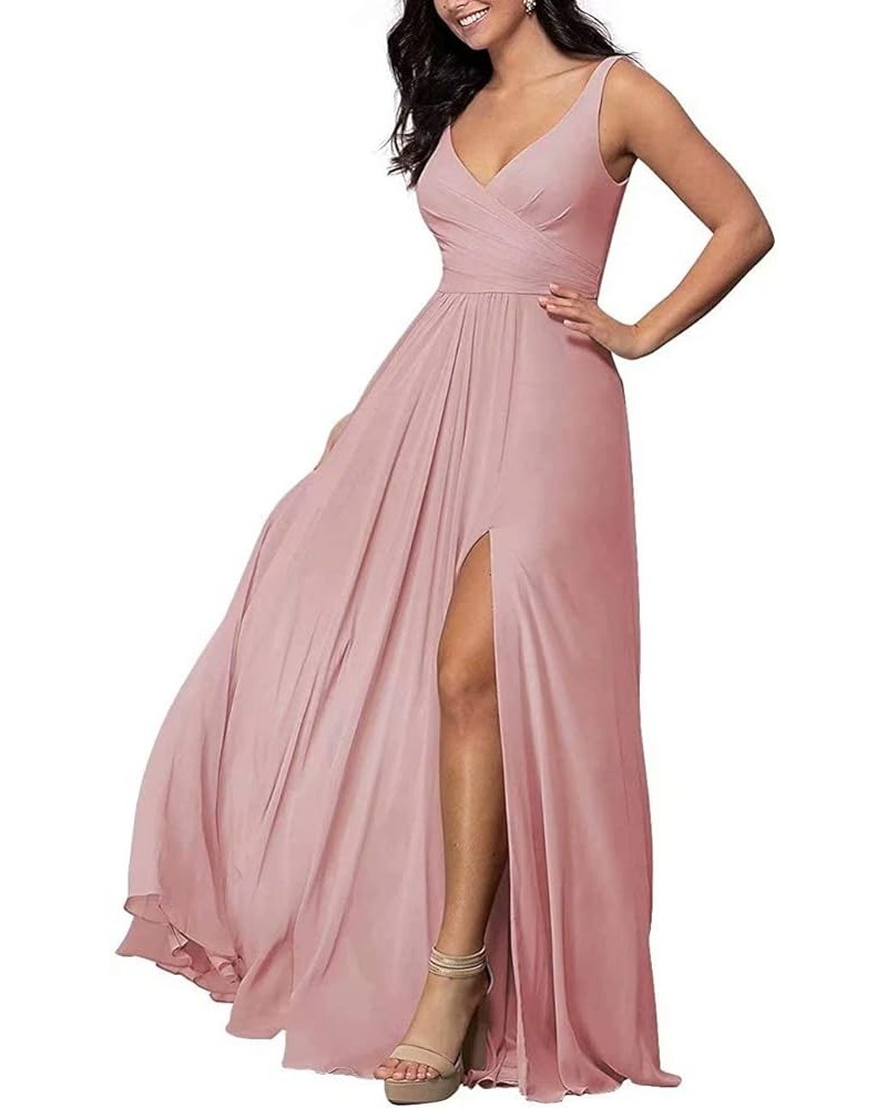 Long Bridesmaid Dresses with Pockets Plus Size Bridesmaids Dress Chiffon A line Slit Prom Evening Gown for Women RYZ02 Dusty ...