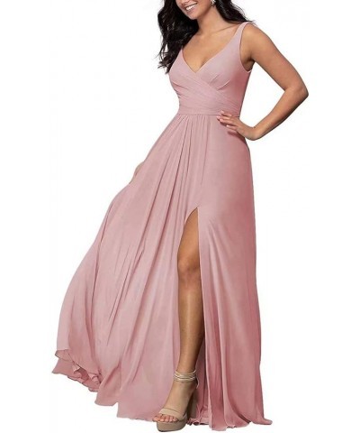 Long Bridesmaid Dresses with Pockets Plus Size Bridesmaids Dress Chiffon A line Slit Prom Evening Gown for Women RYZ02 Dusty ...