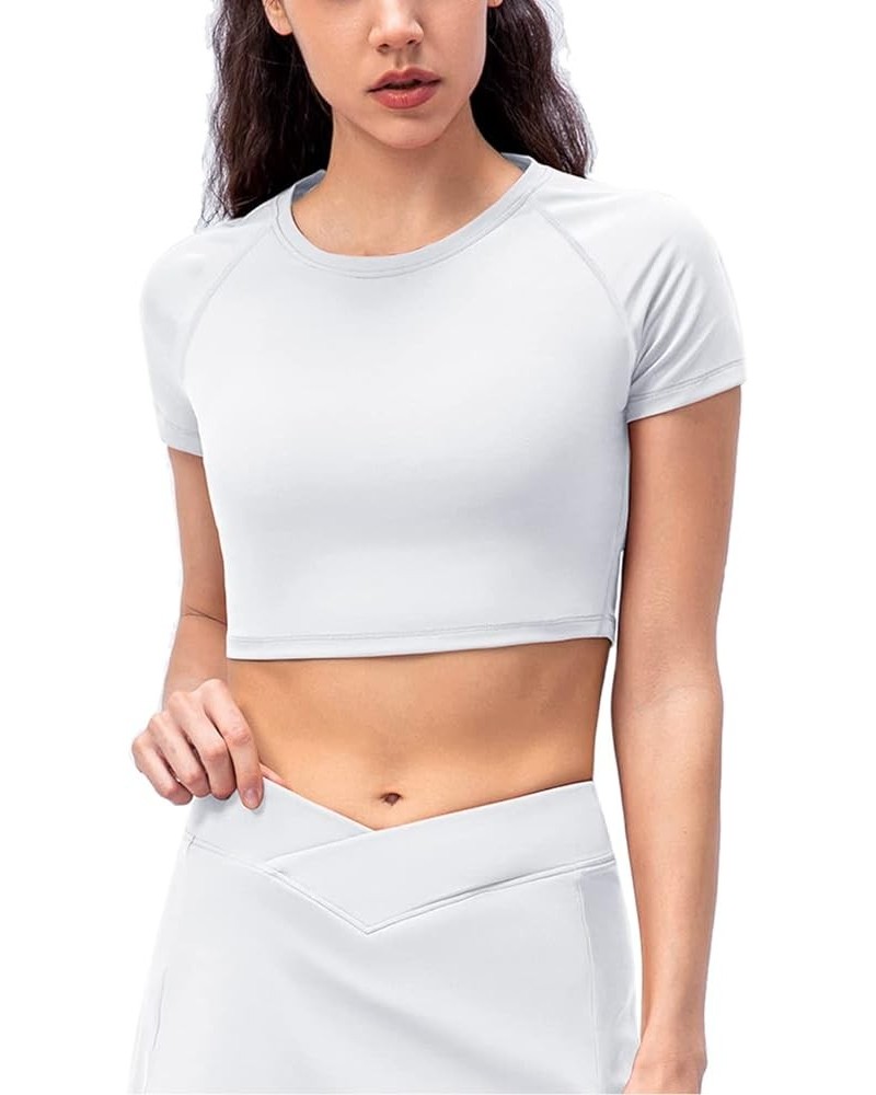 Women's Sports Fitness Basic Short Sleeve T-Shirts Compression Running Crop Tops 2241 White $7.94 Shirts