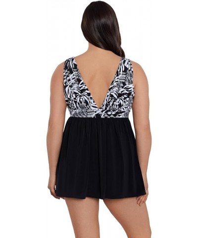 Women's Swimwear Goddess Long Torso Soft Cup One Piece Swimdress Black/White $43.15 Swimsuits