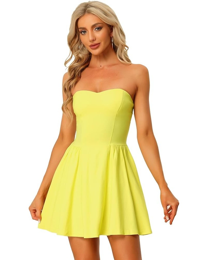 Women's Sexy Strapless Party Dress St. Patrick's Day Sweetheart Neck Off Shoulder Sleeveless Mini Dress Yellow $25.19 Dresses