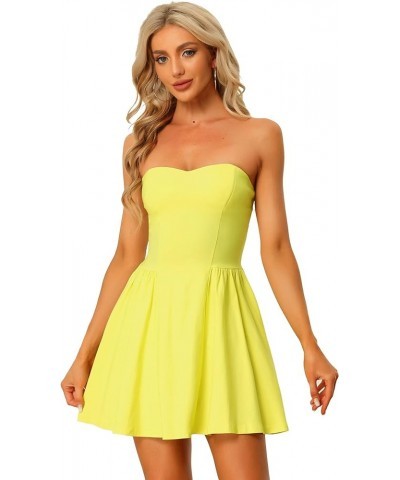 Women's Sexy Strapless Party Dress St. Patrick's Day Sweetheart Neck Off Shoulder Sleeveless Mini Dress Yellow $25.19 Dresses