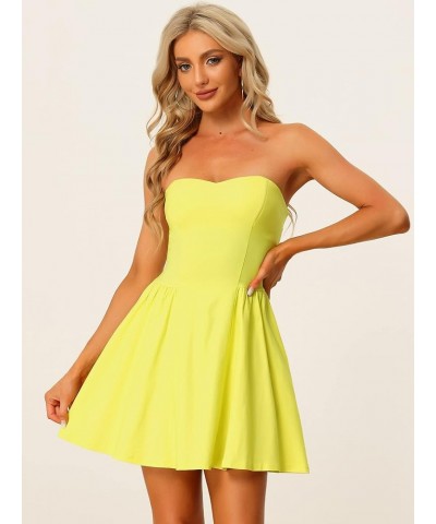 Women's Sexy Strapless Party Dress St. Patrick's Day Sweetheart Neck Off Shoulder Sleeveless Mini Dress Yellow $25.19 Dresses