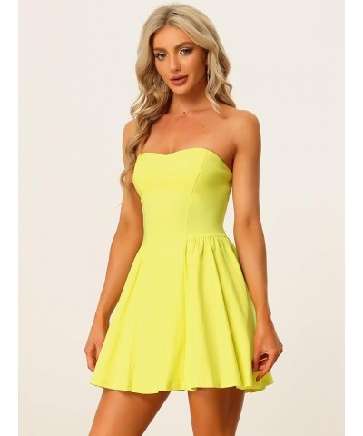 Women's Sexy Strapless Party Dress St. Patrick's Day Sweetheart Neck Off Shoulder Sleeveless Mini Dress Yellow $25.19 Dresses