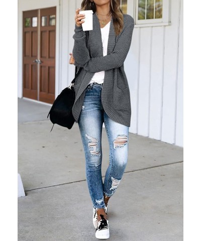 Womens Long Sleeve Open Front Cardigans Chunky Knit Draped Sweaters Outwear Dark Grey $25.64 Sweaters