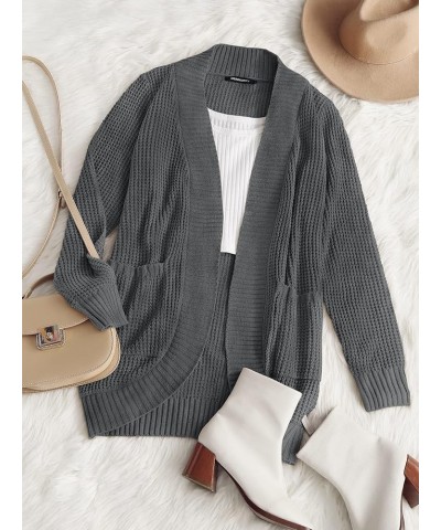 Womens Long Sleeve Open Front Cardigans Chunky Knit Draped Sweaters Outwear Dark Grey $25.64 Sweaters