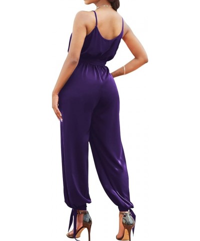 Women's Casual Adjustable Spaghetti Strap Jumpsuits Bodycon Sleeveless Long Pants Elegant Rompers with Pockets Purple11141 $1...