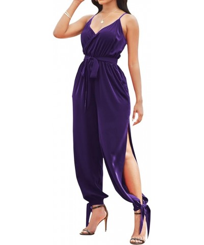 Women's Casual Adjustable Spaghetti Strap Jumpsuits Bodycon Sleeveless Long Pants Elegant Rompers with Pockets Purple11141 $1...