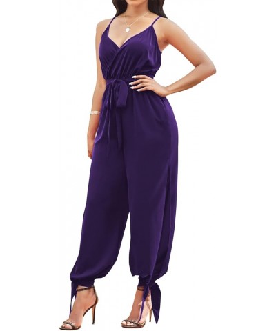 Women's Casual Adjustable Spaghetti Strap Jumpsuits Bodycon Sleeveless Long Pants Elegant Rompers with Pockets Purple11141 $1...