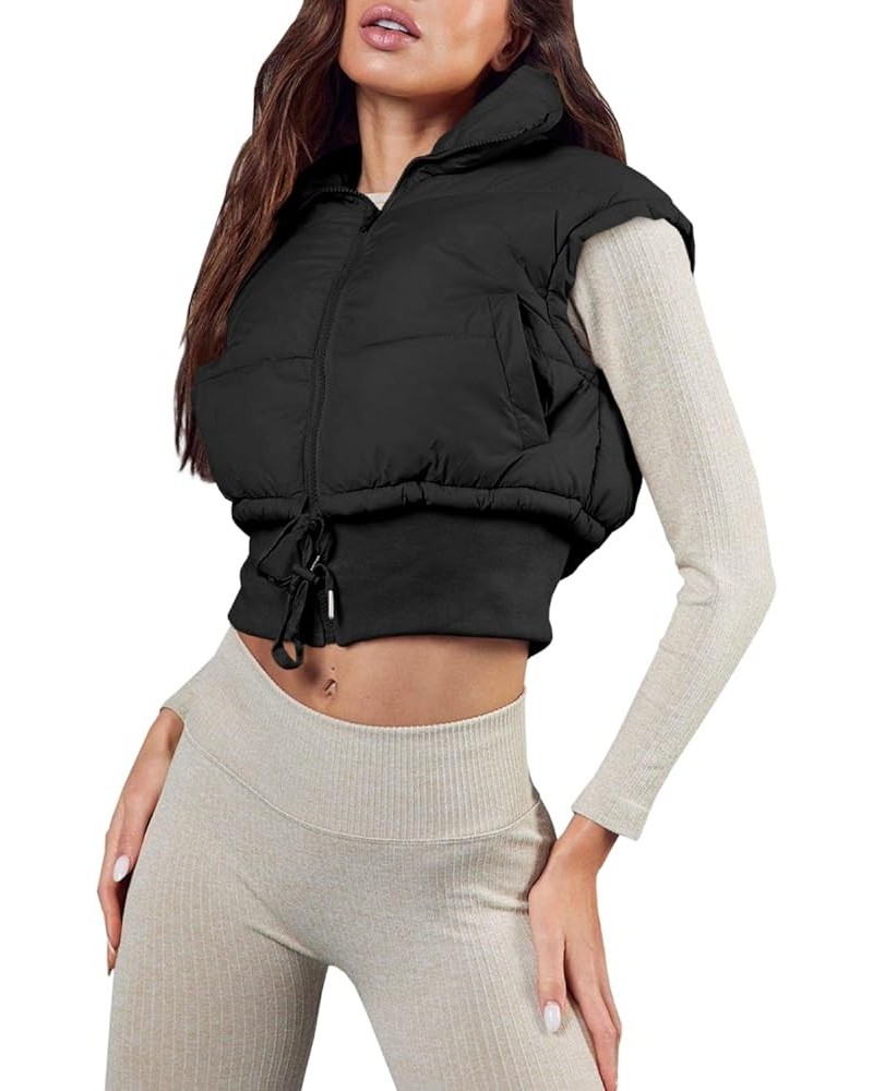 Women's Winter Cropped Puffer Vest Lightweight Sleeveless Warm Outerwear Padded Gilet Black $10.50 Vests