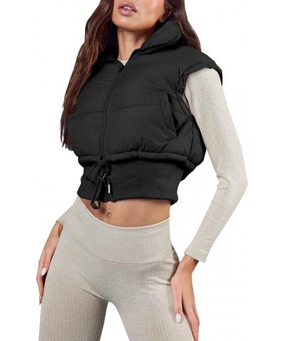 Women's Winter Cropped Puffer Vest Lightweight Sleeveless Warm Outerwear Padded Gilet Black $10.50 Vests