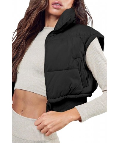 Women's Winter Cropped Puffer Vest Lightweight Sleeveless Warm Outerwear Padded Gilet Black $10.50 Vests