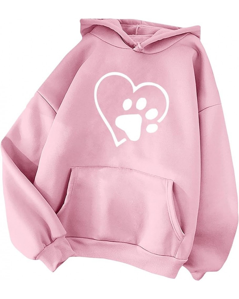 Womens Paw Hoodie Puppy Paw Print Crewneck Loose Casual Hooded Sweatshirt Funny Cute Dog Mom Shirts Tops Pullover Pink $5.89 ...