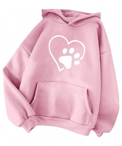 Womens Paw Hoodie Puppy Paw Print Crewneck Loose Casual Hooded Sweatshirt Funny Cute Dog Mom Shirts Tops Pullover Pink $5.89 ...