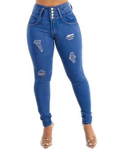 High Waisted Butt Lifting Skinny Jeans - Distressed Levanta Cola Stretchy Jeans 10309f_sh355troyal Royal Blue $34.44 Jeans