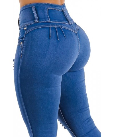 High Waisted Butt Lifting Skinny Jeans - Distressed Levanta Cola Stretchy Jeans 10309f_sh355troyal Royal Blue $34.44 Jeans