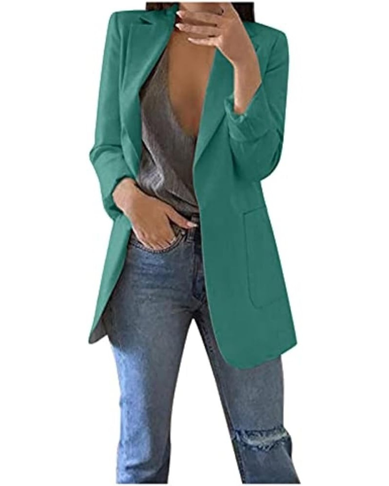 Blazer Jackets for Women Fall Clothes for Women 2022 Winter Coats Basic Lapel Slim Office Mid-Long Trench Jacket Green $12.60...