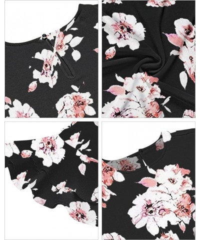 Women's Casual 3/4 Tiered Bell Sleeve Crewneck Loose Tops Blouses Shirt A2 Pink Floral Print Black $15.80 Blouses