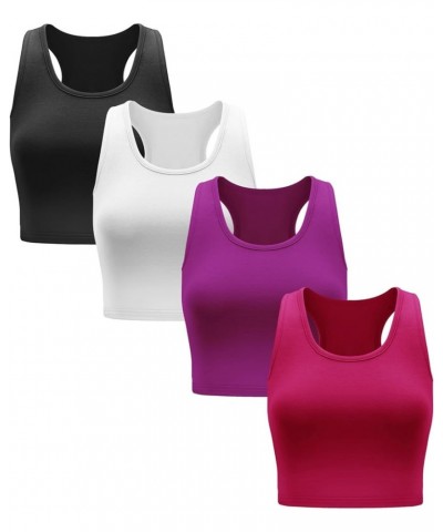 SlimPro 4 Pieces Basic Crop Tank Tops Sleeveless Racerback Workout Crop Top Sport Tank Top for Women Daily Wearing Black,whit...