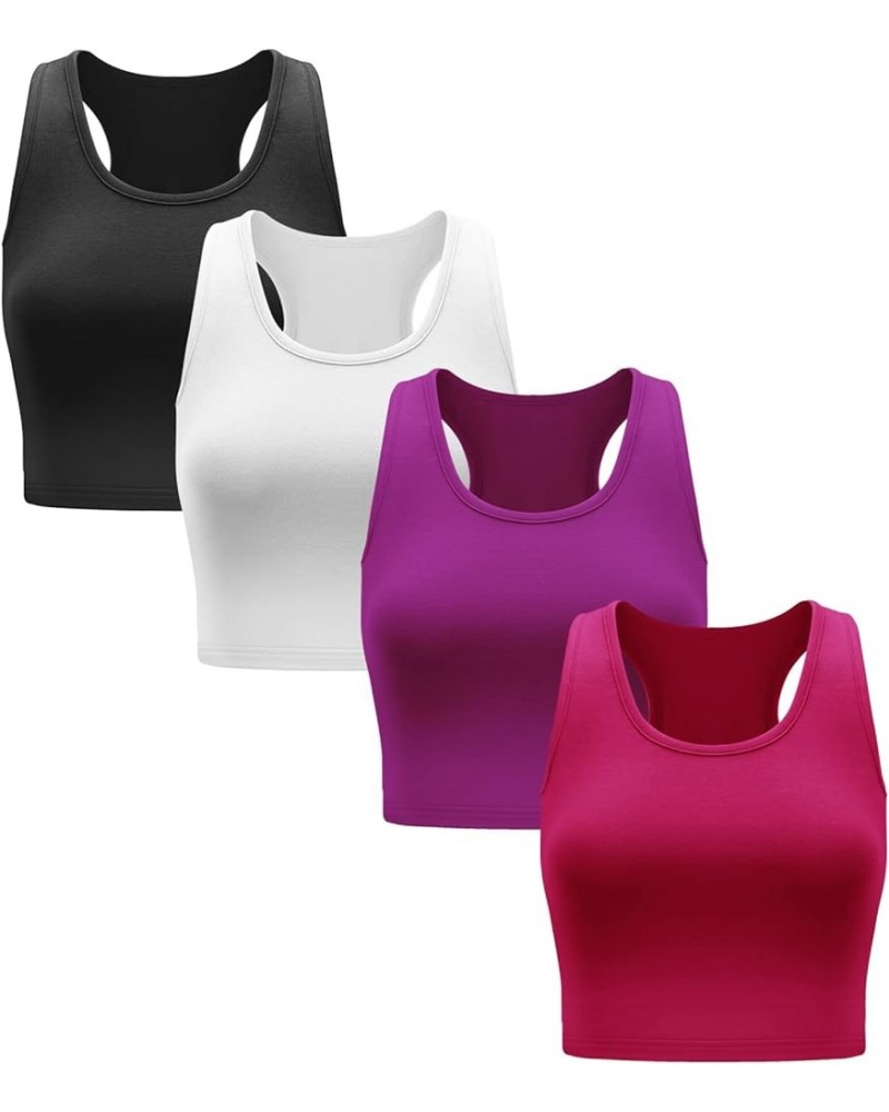 SlimPro 4 Pieces Basic Crop Tank Tops Sleeveless Racerback Workout Crop Top Sport Tank Top for Women Daily Wearing Black,whit...