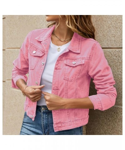 2023 Jean Jackets for Women Oversized Fashion Button Down Denim Jacket Fall Shacket Western Jacket with Pockets A06-pink $10....