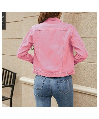 2023 Jean Jackets for Women Oversized Fashion Button Down Denim Jacket Fall Shacket Western Jacket with Pockets A06-pink $10....