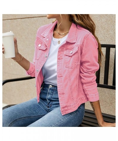 2023 Jean Jackets for Women Oversized Fashion Button Down Denim Jacket Fall Shacket Western Jacket with Pockets A06-pink $10....