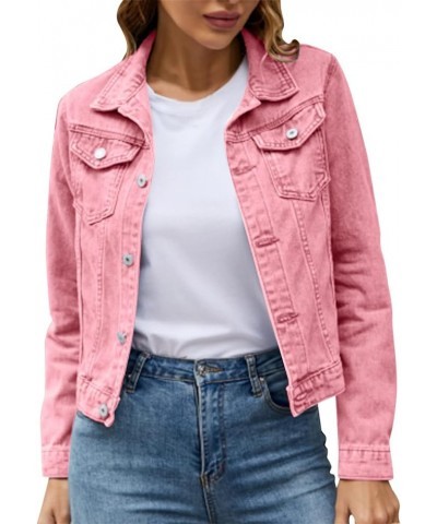 2023 Jean Jackets for Women Oversized Fashion Button Down Denim Jacket Fall Shacket Western Jacket with Pockets A06-pink $10....