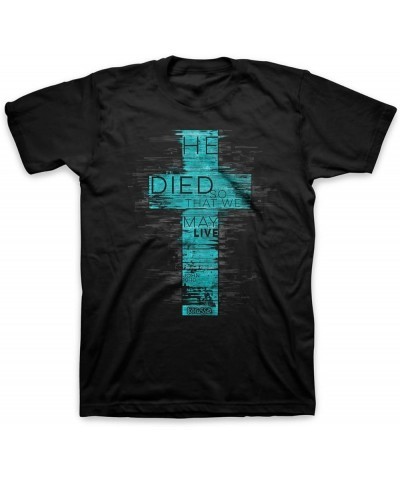 He Died So That We May Live Scripture Cross Black Cotton Crew Neck T-Shirt, Small Black $13.46 T-Shirts